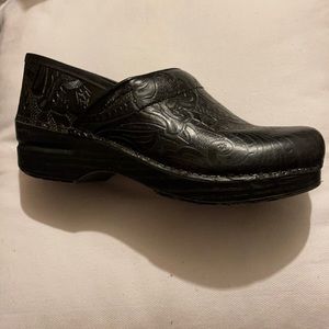 Dansko black tooled clogs